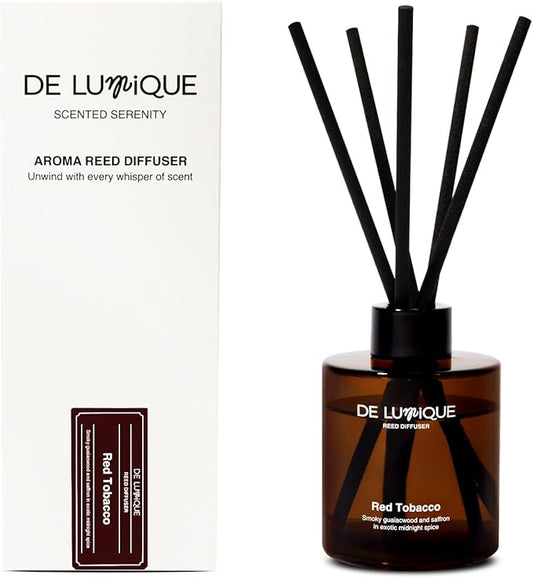 Red Tobacco Reed Diffuser – Aromatherapy Diffuser with Guaiacwood, Saffron, Sandalwood & Chamomile, Long Lasting Home Fragrance – 150ml