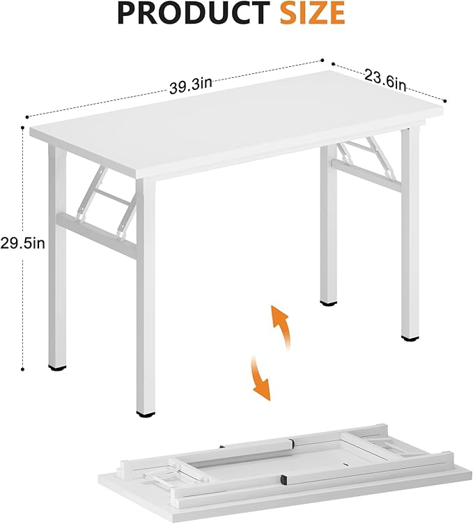 Folding Desk, 39 inch No Assembly Folding Desks for Small Spaces, Sturdy Foldable Computer Desk, Functional Home Office Desks, Study Writing Desk Office Table Workstation for Home Office Outdoor