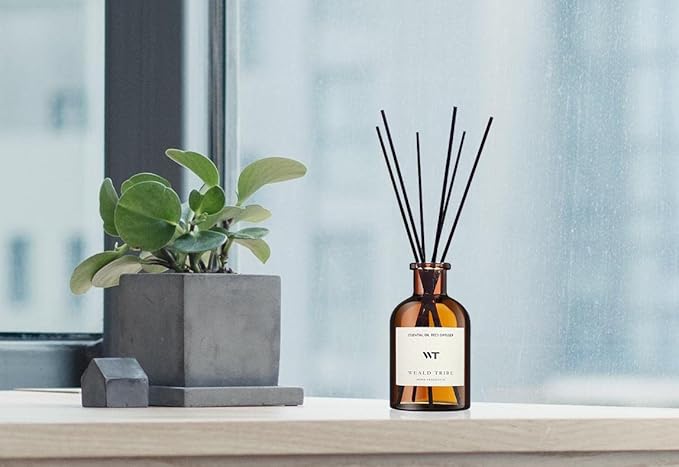 WEALD TRIBE Reed Diffuser Set for Bathroom Shelf Decor, Sticks Diffuser with Essential Oils Included | Early Summer Gardenia Scent 4.0 fl oz Fragrance Oil | Defusers for Home Apartment Essentials
