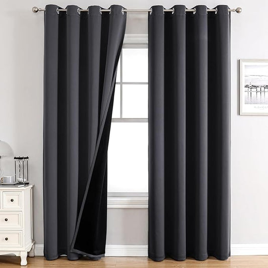 ChrisDowa 100% Blackout Curtains 108 inch Long for Bedroom with Black Liner, 2 Thick Layers Total Blackout Thermal Insulated Grommet Window Curtains 2 Panels Set (Dark Grey, 52 x 108 Inch)