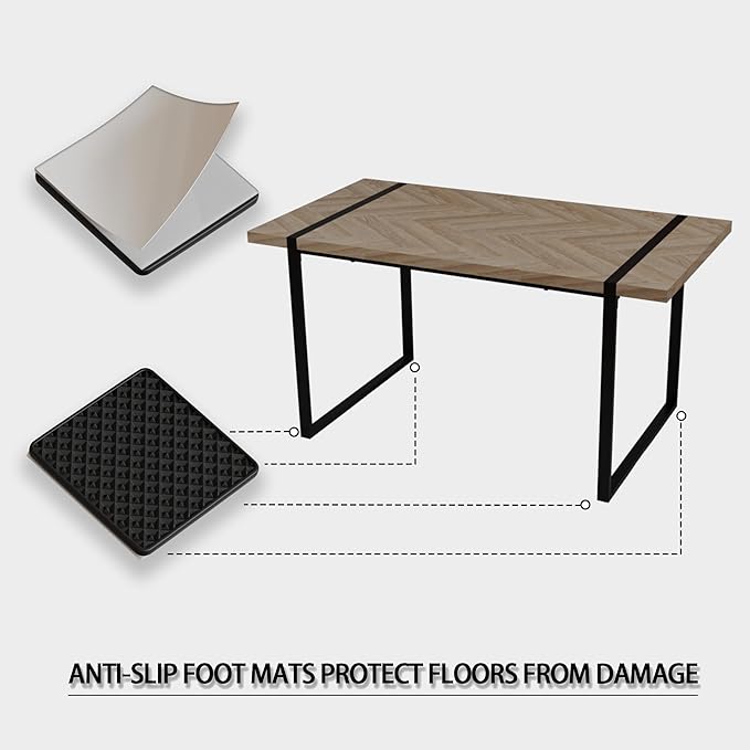 Modern Wooden Dining Table, 59'' Wooden Rectangle Table, Dining Room Table for 4-6, Modern Kitchen Dining Table with Black Metal Legs for Living Dining Kitchen Room(Light Wood)