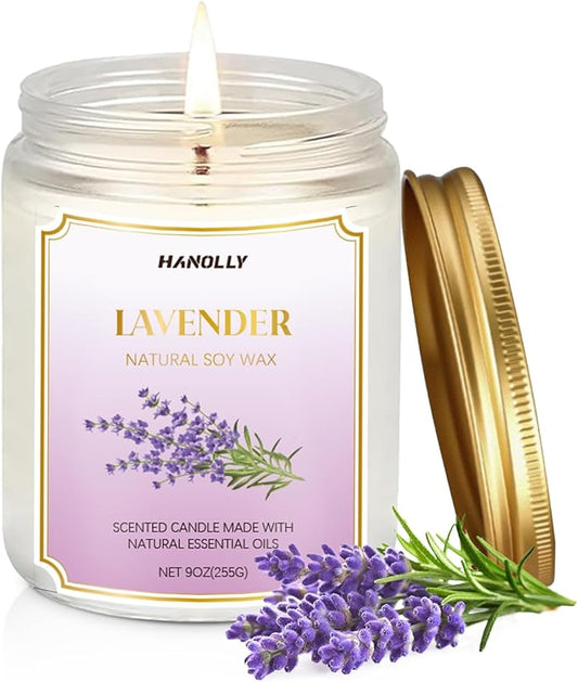 Lavender Candle, 9 oz Scented Candles for Home Soy Candle Wax, Long Lasting Aromatherapy Candles for Women, Birthday Christmas Gifts,Perfect for Creating a Relaxing Ambiance