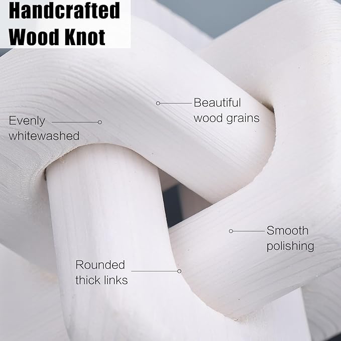 Wood Knot Decor Boho Hand-Carved White Wood Chain Knot Decor for Bookshelf, Shelf, Entryway Table, Coffee Table, Living Room TV Stand, Farmhouse Rustic Decor Aesthetics (White)