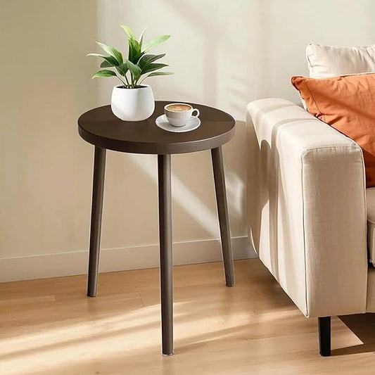 Walnut Side Table, Round End Table, Solid Rubberwood Small Accent Table, Drink Table with 3 Legs for Living Room, Bedroom, Balcony, and Small Spaces