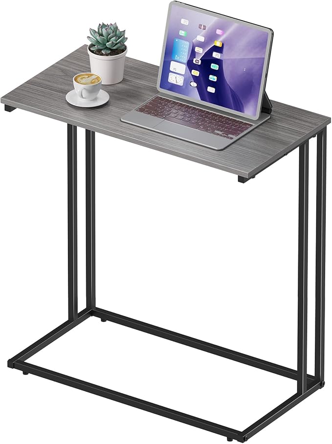 C-Shaped Side Table, Modern End Table with Metal Frame, Space Saving Design for Living Room，Large Surface Couch Table for Bedroom, and Home Office，24 x 12 x 24 inches (Grey)