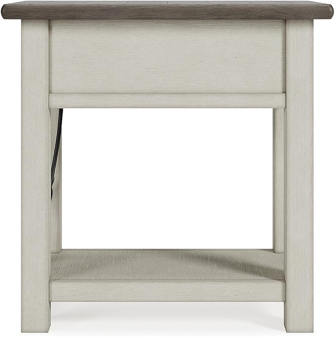 Signature Design by Ashley Bolanburg | Farmhouse Chair-Side End Table – USB Charging Ports, Drawer, Two-Tone Light Brown & Whitewash