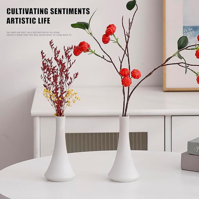 2-Piece White Matte Ceramic vase Set, Farmhouse Decoration, Decorative vase, Suitable for Kitchen, Bedroom, Office, Living Room, Bathroom, and Shelf Center Dining Table Decoration