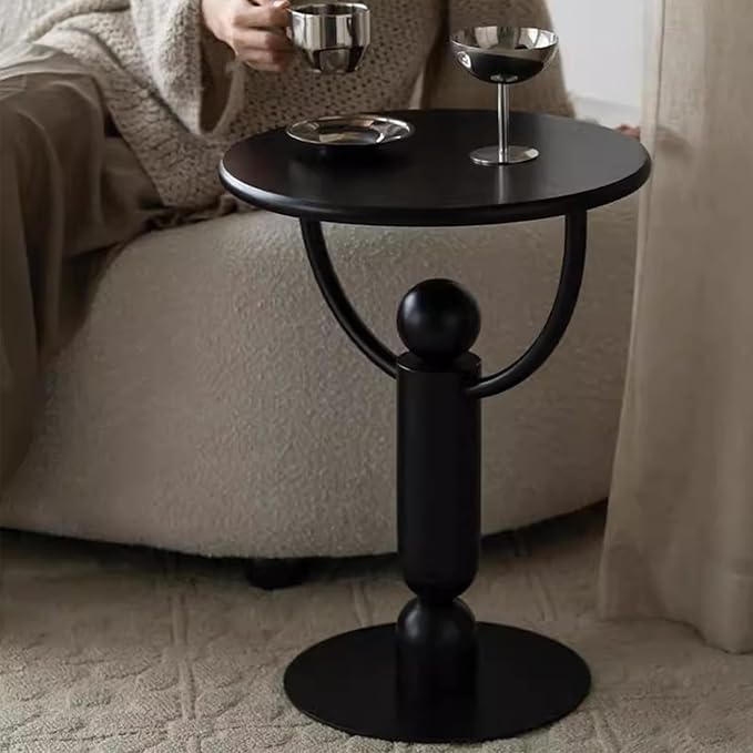 Metal Small Round Side Table,Vintage Bedside Drink Table for Small Spaces,Modern Accent End Tables Coffee Tables Pedestal Tables for Living Room, Bedroom, Corners, Patio (Black)