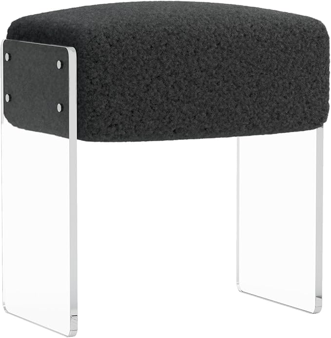 Vanity Stool Chair and Foot Rest -Modern Vanity Stool and Footstool with Wool and Acrylic Leg for Makeup Room, Living Room , Bedroom, Boucle Ottomans for Birthday, Christmas, Halloween, Easter Gifts