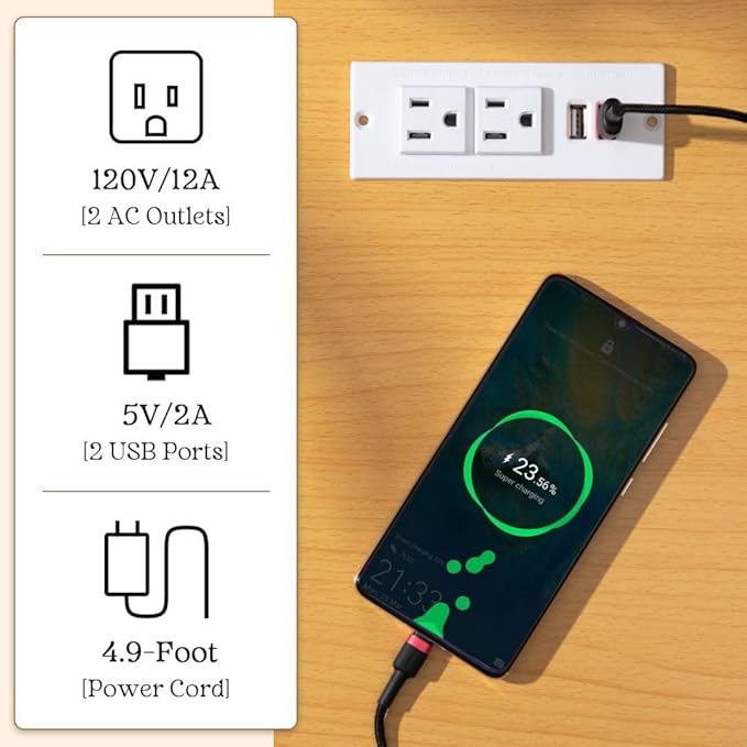 FORAOFUR End Table with Charging Station, Small Tables for Small Spaces in Living Room, Bedroom &Office, Nightstand Bedside Table with Solid Wood Legs, No Assembly Required