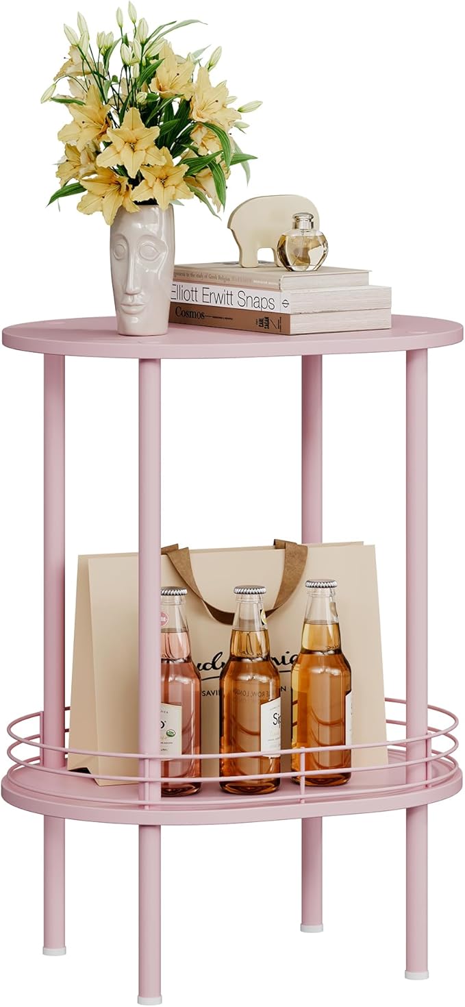 Small Round Side Table,Bedside Table with Storage, Morden Round Nightstand, Samll Side Table for Living Room，Bathroom，Bedroom, Nursery, Laundry, Pink