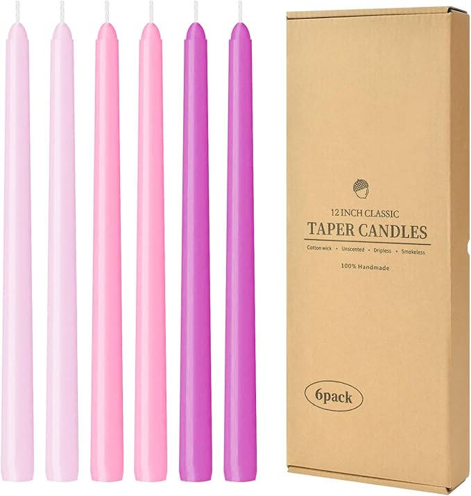 12 inch Tall Taper Candles Candle Sticks,Unscented Smokeless Candle for Candlesticks Advent Wedding Home Decor Dinner，6Pack