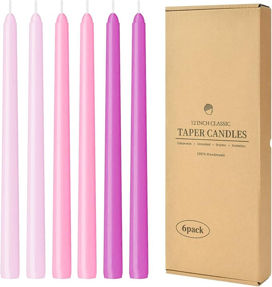 12 inch Tall Taper Candles Candle Sticks,Unscented Smokeless Candle for Candlesticks Advent Wedding Home Decor Dinner，6Pack