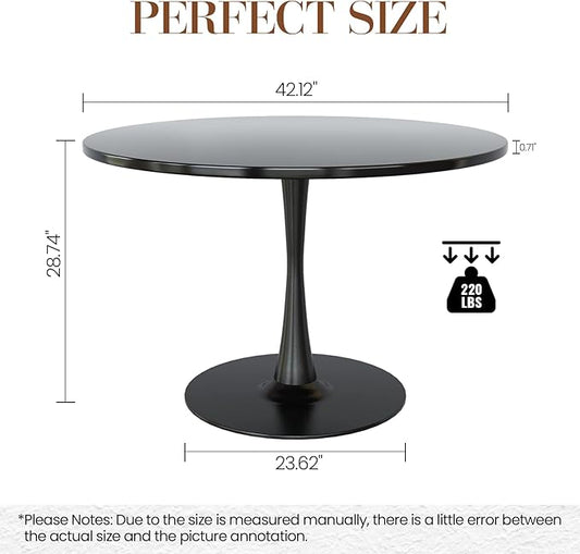DKLGG Black Round Dining Table, 42.1" Tulip Table Kitchen Dining Table 4-6 People with MDF Top & Pedestal Base, Mid-Century End Leisure Coffee Office Living Room Table