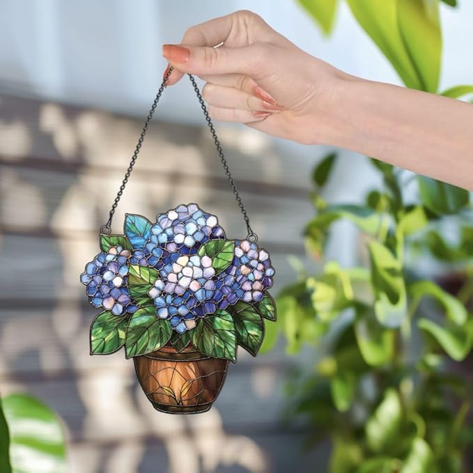 Hydrangea Flower Ornaments Decor for Window Hanging, Gift for Hydrangea Lovers, Flowers Gifts Home Wall Room Hanging Christmas Decorations, Flat 2D Acrylic Ornament