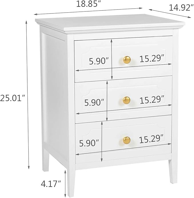 YIGOBUY 3 Drawer Nightstand White Side Table 19" Bedroom Night Stands End Table for Living Room Bedroom with Storage 1 Set Furniture