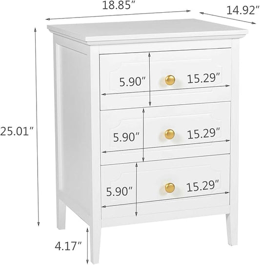 YIGOBUY 3 Drawer Nightstand White Side Table 19" Bedroom Night Stands End Table for Living Room Bedroom with Storage 1 Set Furniture