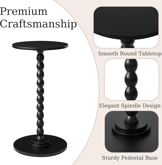 Round Side Table, Solid Wood Drink Table, Modern Minimalist Bedside Table, Living Room Sofa End Table, Bedroom Small Corner Table for Small Spaces Black YD-RST001B