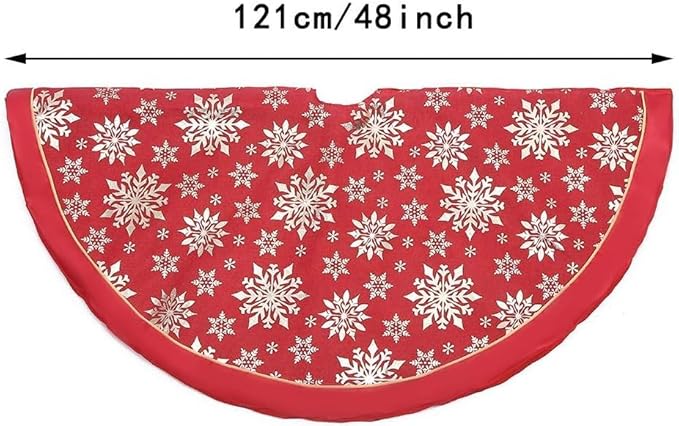 Flash World 36 Inch Large Christmas Tree Skirt Xmas Soft Cover Mat Decor Snowflake Collar Farmhouse Tree Skirt for Holiday Ornaments Party Home Indoor Decorations (Red-Cotton, 48INCH)