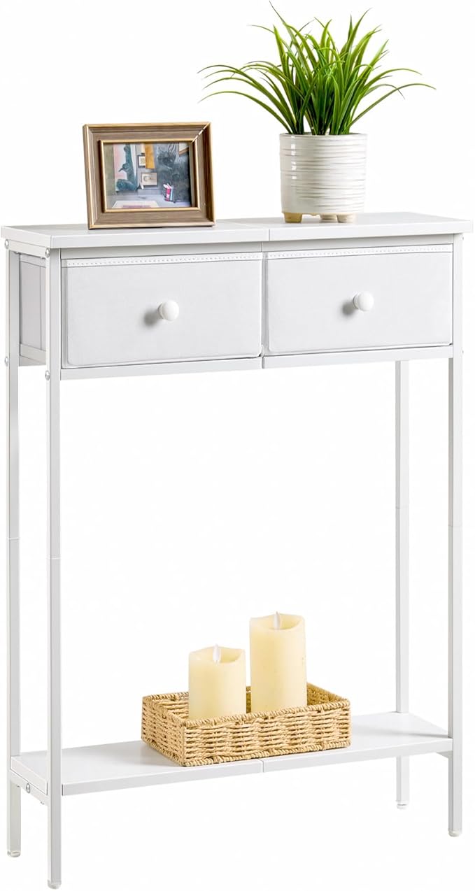 Small Entryway Table with Drawers & Storage Shelf High Tall Little Narrow Front Door Console Tables Skinny Slim Wall Table for Entry Hall Hallway Foyer, Thin Bedside Nightstand for Small Space Bedroom