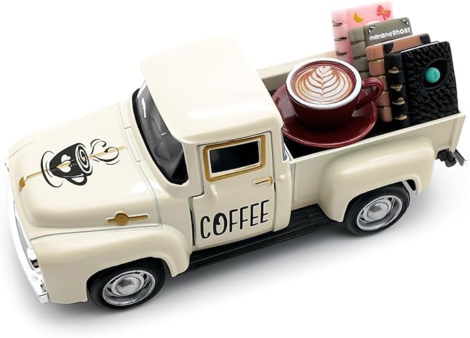 Coffee Decor for Coffee Bar Vintage Truck Decor with Books and Coffee Signs for Coffee Station Farmhouse Kitchen Decor Coffee Bar Accessories Tiered Tray Decor Coffee Table Centerpiece for Home, Cream