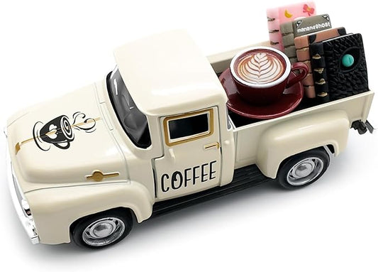 Coffee Decor for Coffee Bar Vintage Truck Decor with Books and Coffee Signs for Coffee Station Farmhouse Kitchen Decor Coffee Bar Accessories Tiered Tray Decor Coffee Table Centerpiece for Home, Cream