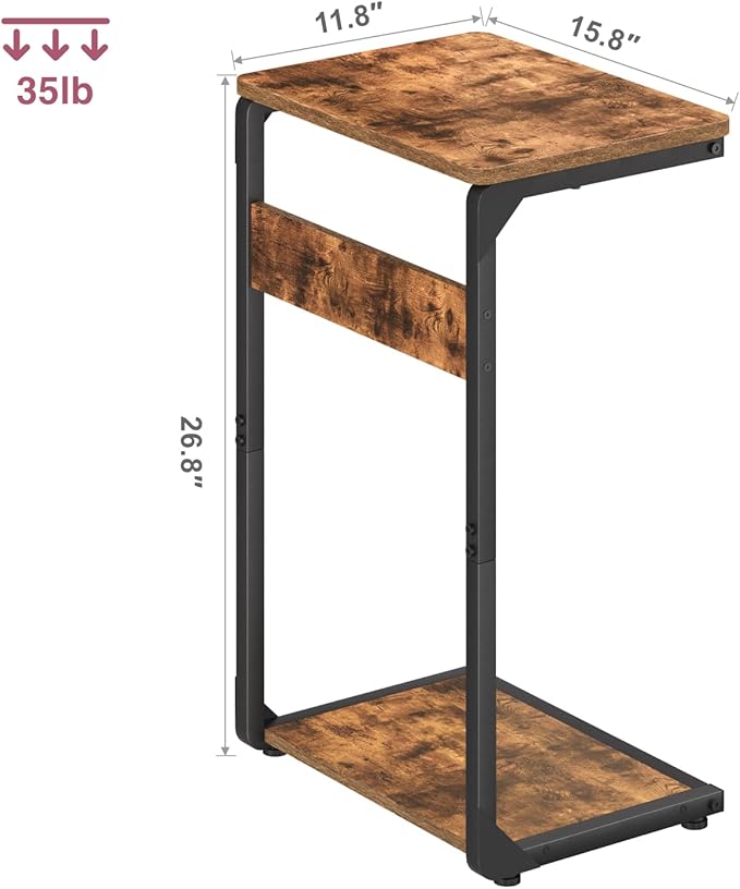 C-Shaped End Tables, Small Side Table for Couch, Sofa TV Tray Table for Living Room, Bedroom, Bedside ET-YB-BRW1
