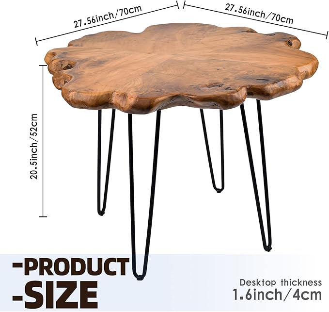 27.5 Inch Live Edge Side Table, Wood Freeform Small End Table with Waterproof Surface, Rustic Accent Table Unique for Living Room, Bedroom, Home