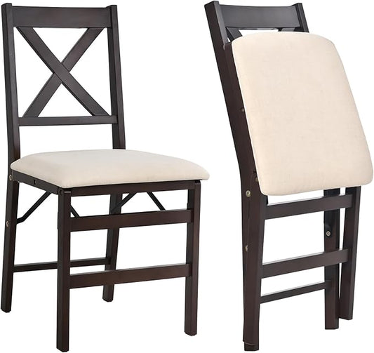 COLAMY Folding Dining Chairs Set of 2, Foldable Chairs with Padded Seats, Wood Folding Dining Room Chairs for Dinner, Kitchen, Party, Camping, Beige