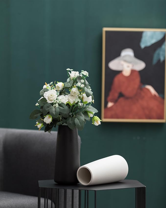 10" Black Vase - Tall Black Ceramic vase for Flower, Simple Matte Black Vases for Pampas Grass, Minimalist Farmhouse Boho vases for Centerpieces, Home Decor, Bathroom Decor