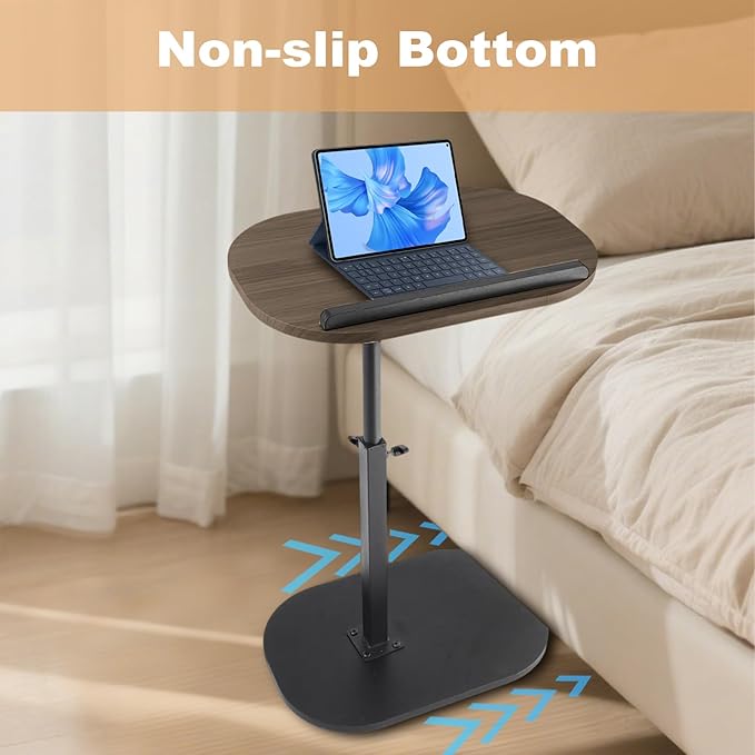 Side Table TV Tray for Couch,90° Tiltable TV Tray Table Height Adjustable 360° Swivel C Shaped End Table for Small Spaces,Bedside Bathroom Living Room(Walnut Color) (Tiltable Walnut)
