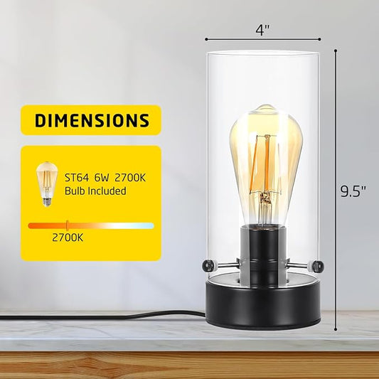 Touch Table Lamp for Bedroom, Modern Glass Lamp Bedside Table Lamps for Night Stands with 2700K 6W Glass Bulb,Small Night Light Lamps for Living Room Kids Office Desk Decor Black