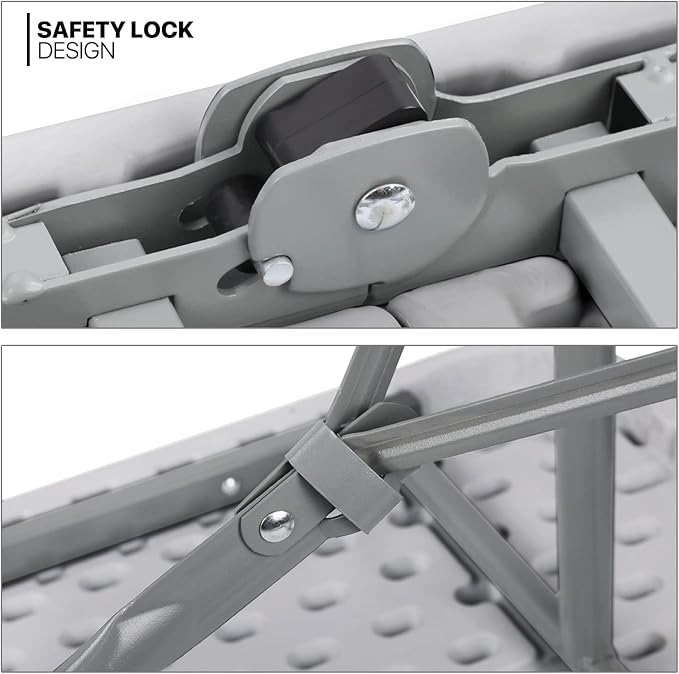 MoNiBloom 6Ft Folding Table, Heavy Duty Portable Plastic Dining Tables Fold in Half Indoor Outdoor Desk w/Handle, Lock for Camping Picnic Party, Gray