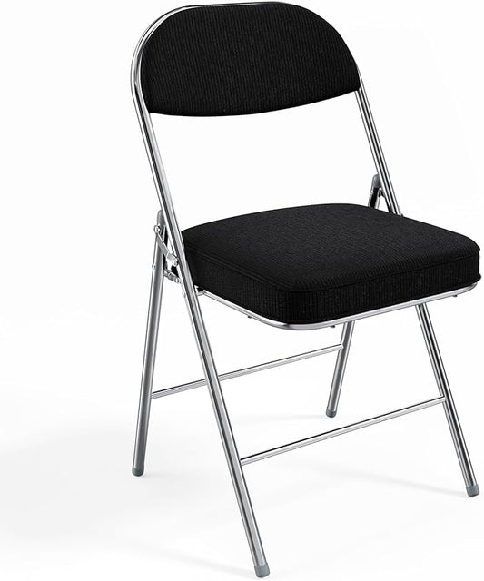 VINGLI Folding Chairs with Padded Seat & Backrest, Metal Frame, Durable Corduroy Fabric, 350 lbs Capacity, Set of 1, Black – Ideal for Weddings, Parties, Office Events