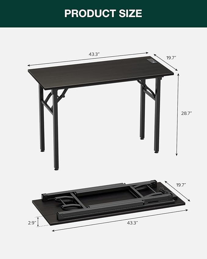 Frylr Small Folding Computer Desk – 43.3 Inch Portable Table for Craft and Study, Lightweight Desk for Small Spaces, Foldable Laptop Table Built-in AC/USB Outlets for Convenience, Charcoal Wenge