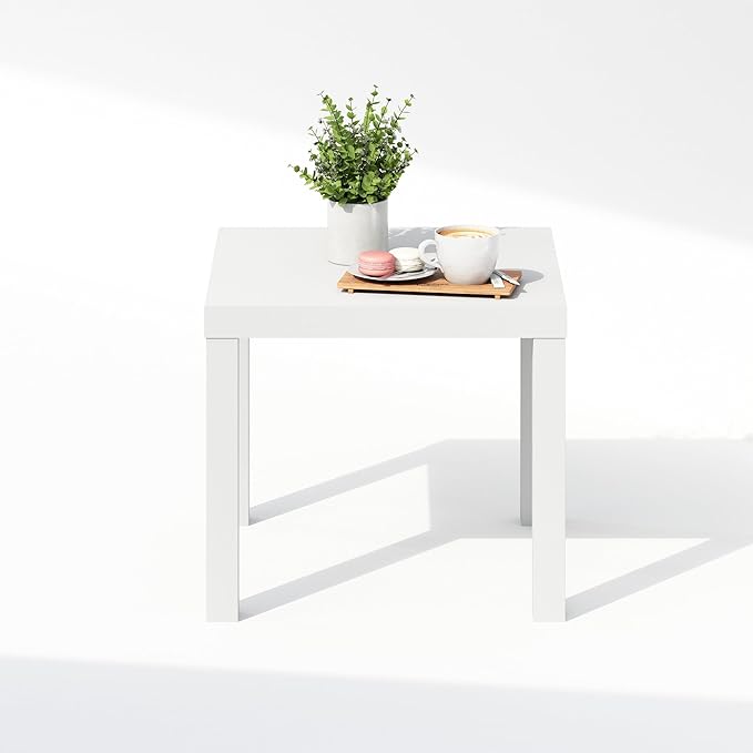 Furinno Classic Coffee Table, Square Modern Coffee Table with 1.8" Thick Tabletop, Side Table with 4 Legs, for Living Room, Bedroom, Home Office, White