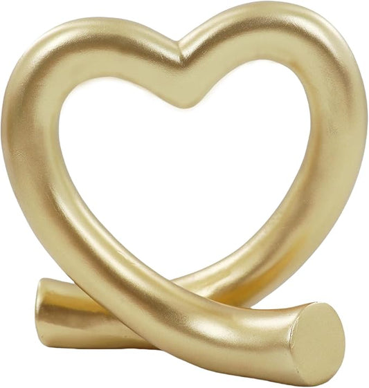 Gold Heart Love Sculpture – Luxury Romantic Gift for Anniversary, Wedding Table Decor, Golden Love Figurine for Elegant Interiors