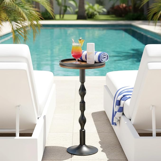 Small Round Drink Table,Pedestal Tables,Small Round Side Table for Narrow Spaces,End Table for Living Room, Bedroom, Bathroom,Balcony (Rustic Brown)