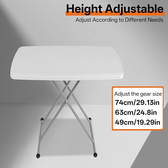 Small Camping Personal Folding Table, Heavy Duty Utility Table with Adjustable Height, 19.68” L x 30.3” W x 29" H, HDPE Construction
