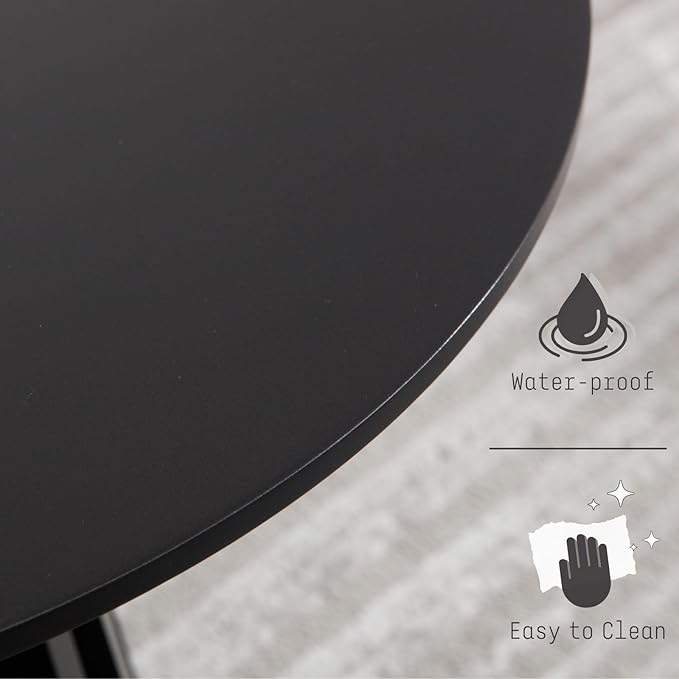 DUOMAY Modern Round Coffee Table with Unique Geometric Base, Sleek Black Wood Accent Table for Living Room, Office, Lounge, Black