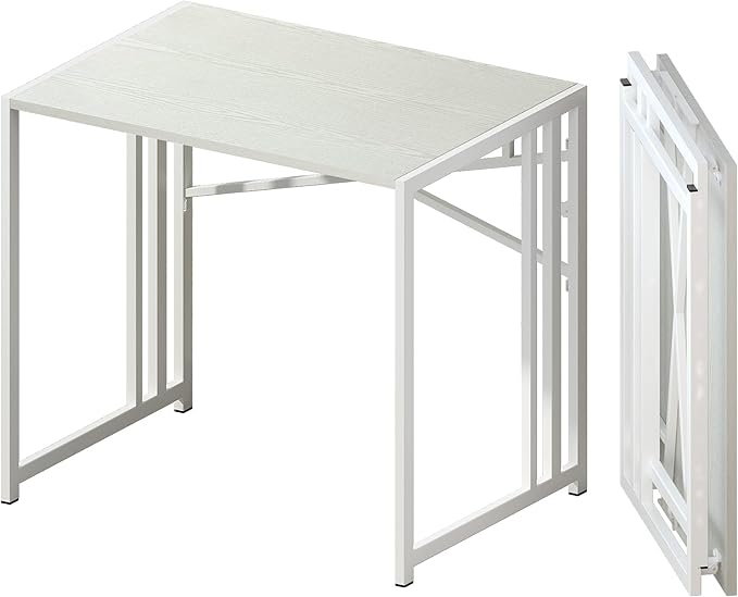 Small Folding Desk 32 inch, No Assembly Required Small Office Desk, Writing Gaming Computer Camping Desk, White