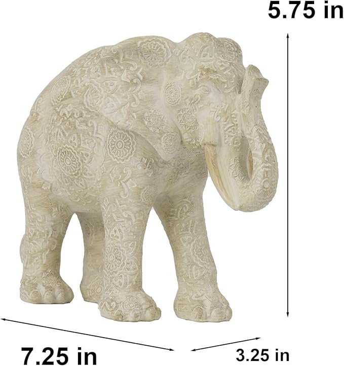 Guichifun Elephant Statues Decor Collectible Figurines - Cream Resin Boho Elephant Decoration Handmade Brings Good Luck Health for Living Room Shelf Office Gifts for Women 7.25 x 3.25 x 5.75 Inch