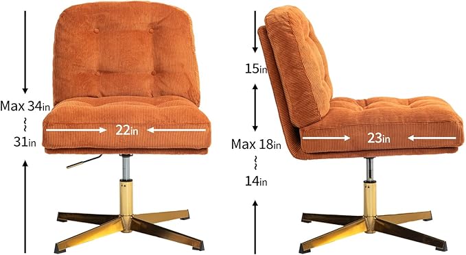 ZOBIDO Modern Accent Corduroy Chairs Comfy Upholstered Vanity Chairs for Bedroom Armchair Dining Chairs with Golden Metal Legs Desk Chair for Living Room(Orange