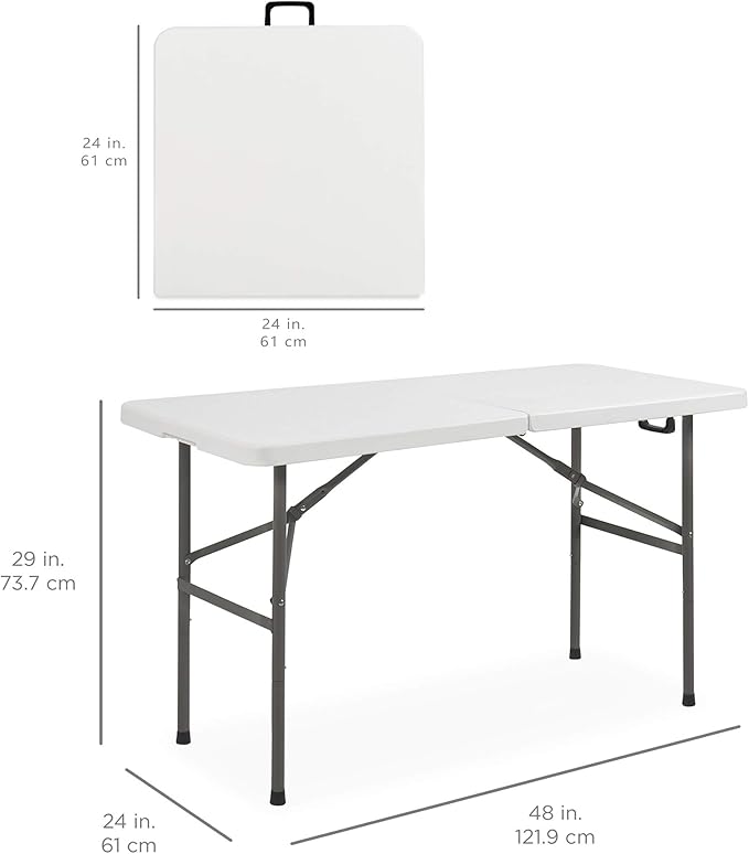 Best Choice Products 4ft Plastic Folding Table, Indoor Outdoor Heavy Duty Portable w/Handle, Lock for Picnic, Party, Camping - White