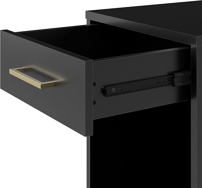 Bush Home Essence End Table with Drawer, Living Room and Bedroom Furniture, Essence Collection, Black Stipple