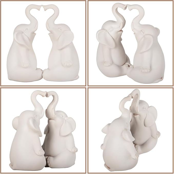 Loving Pair of Elephants - Handmade Elephant Statues - Symbolic Home Decor Figurines for Love, Luck, and Harmony, Ideal Gift for Wedding, Anniversary, Mother's Day