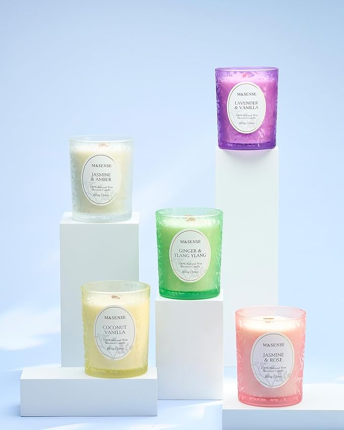 M&SENSE Vanilla Sandalwood Candle, Cracking Wooden Wick Soy Wax, 18oz 100 Hours Long Lasting Clean Burn, Large Jar Candles for Home Scented, Non-Toxic Relaxing Aromatherapy Gifts for Women