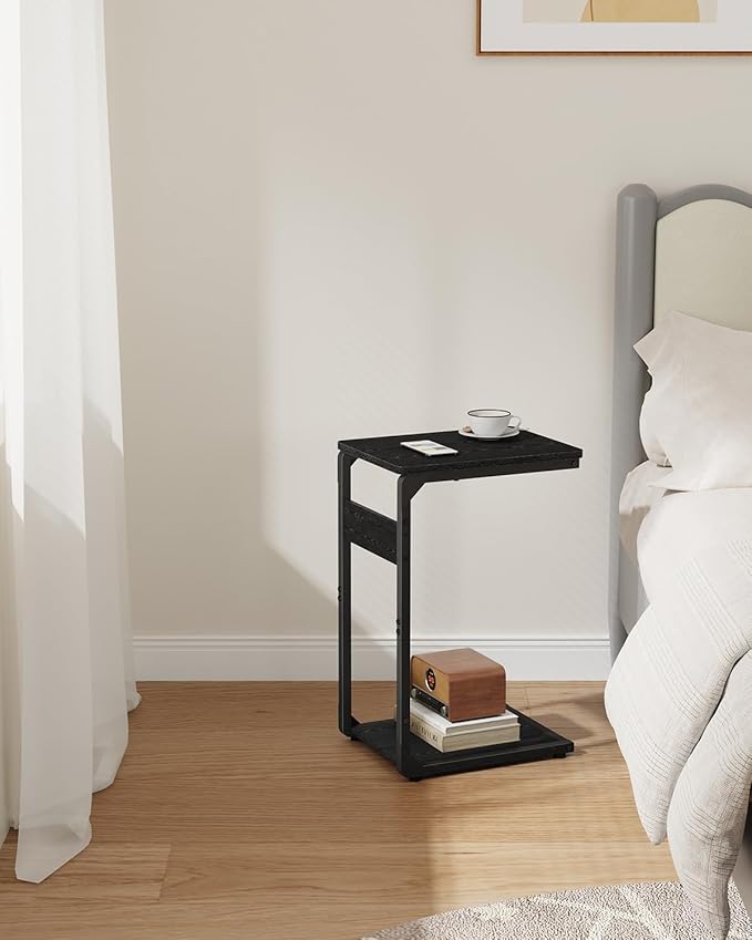 Narrow C-Shaped End Table, Small Side Table for Couch, Sofa TV Tray Table for Living Room, Bedroom, Bedside ET-YB-BK1