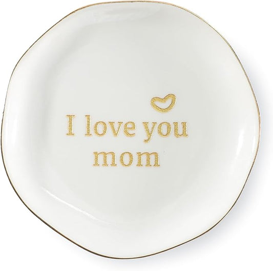 HOME SMILE I Love You Mom Ring Dish Jewelry Tray-Mother's Day Birthday Gifts for Mom-Best Gifts for Mother Who Have Eveything-Valentine's Day for Mum Unique