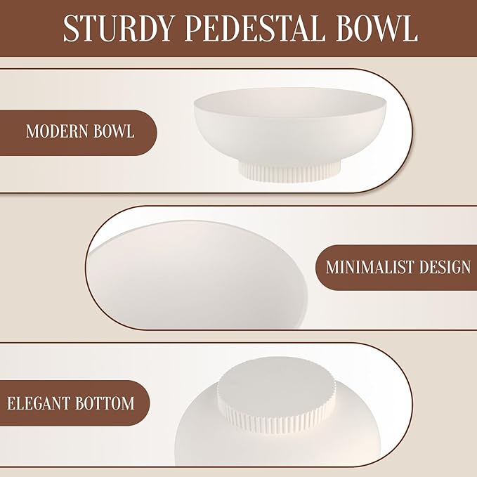 Large Resin Pedestal Decorative Bowl - Modern Handicraft Bowls for Home Decor - Fruit Bowl for Kitchen Counter - Key Bowl for Entryway Table,Artificial Stone White